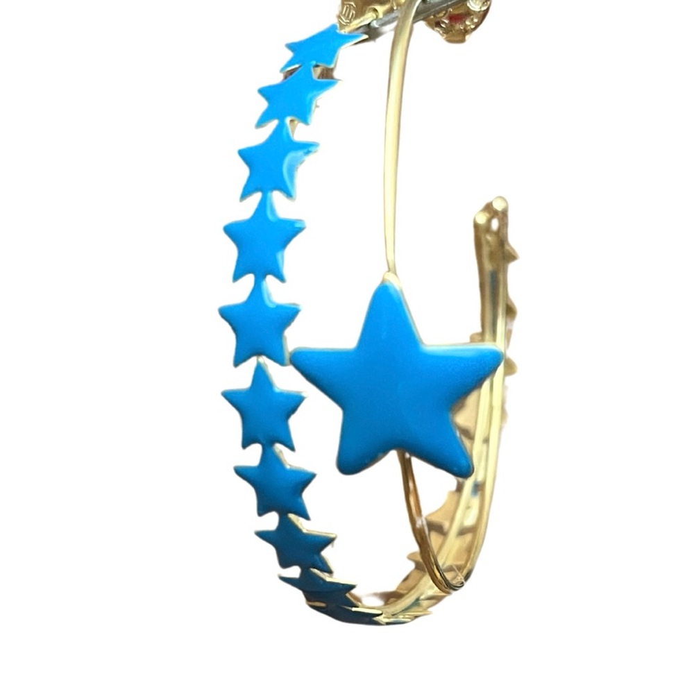 Star hoops earrings blue and gold